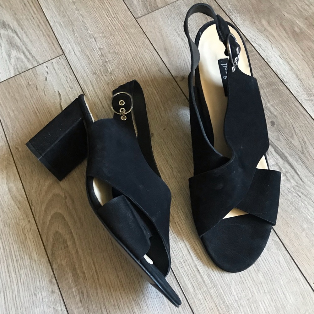 Paul Green Black criss cross block heel sandals
